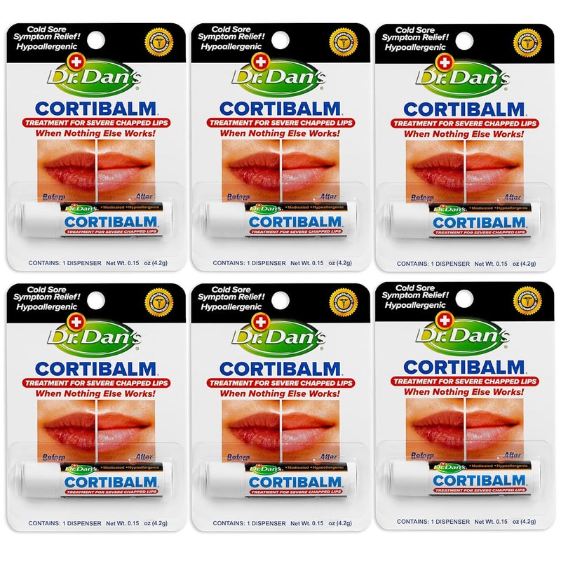 Dr. Dans Cortibalm- 6 Pack - for Dry Cracked Lips - Healing Lip Balm for Severely Chapped Lips - Designed for Men, Women and Children - Image 1