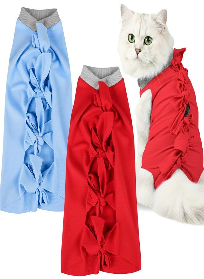 A+a Pets' Cat Everyday Clothing, for Post Surgery Recovery, Abdominal Wounds or Skin Diseases | Breathable Cotton (Red & Blue, L) - Image 1