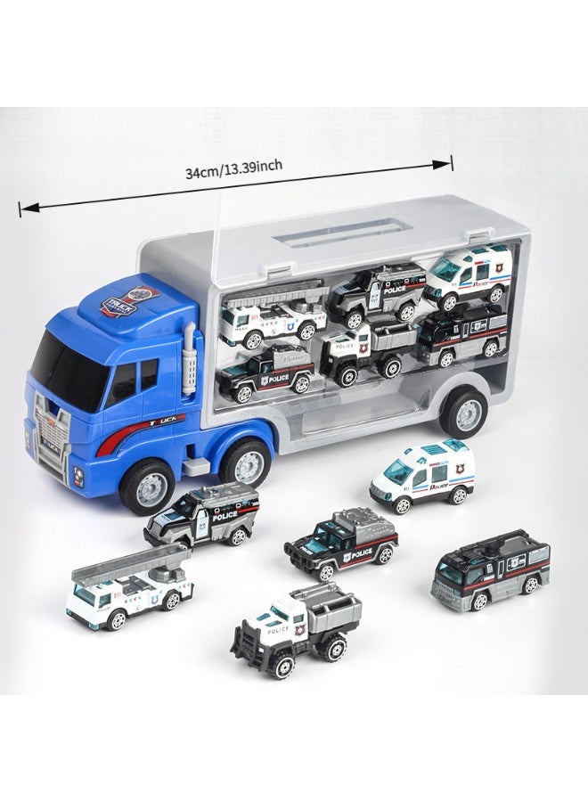 6-in-1 Police Car Squad Transport Vehicle Toy Set Storage Vehicle - The Ultimate Toy for Future Police/Healthcare Professionals! This vibrant police car squad set will bring you endless driving fun - it's the ideal gift for boys and girls who love cars! It includes a variety of role-playing activities and is perfect for young children aged 3 and above who enjoy hands-on activities, playing with toy car sets, and imaginative storytelling. - Image 2