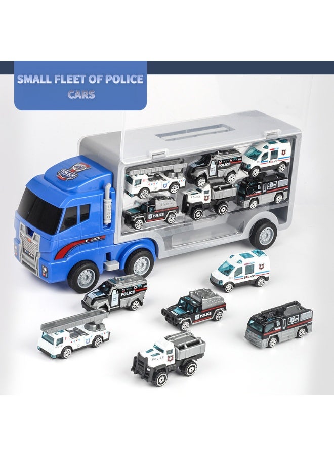6-in-1 Police Car Squad Transport Vehicle Toy Set Storage Vehicle - The Ultimate Toy for Future Police/Healthcare Professionals! This vibrant police car squad set will bring you endless driving fun - it's the ideal gift for boys and girls who love cars! It includes a variety of role-playing activities and is perfect for young children aged 3 and above who enjoy hands-on activities, playing with toy car sets, and imaginative storytelling. - Image 1