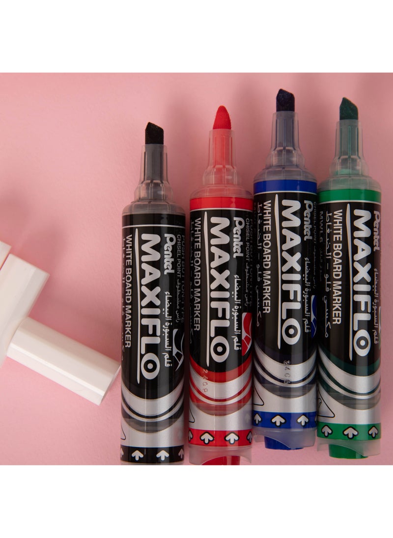 Pentel Whiteboard Marker Set - 4 Pcs - Assorted Colors Chisel Tip Whiteboard Marker with Push-Button Flow, Smell-Free Liquid Ink Writes 3x Longer, Refillable, Japan-Made Durable Performance - Image 2