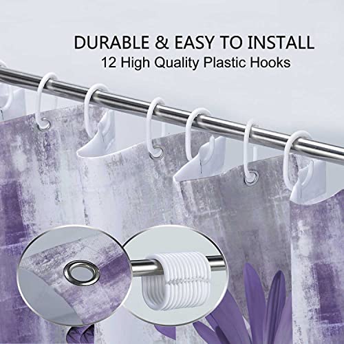 VeiVian Rustic Farmhouse Shower Curtain, Farm Purple Daisy Floral Flowers and Butterfly on Country Wooden Shower Curtain for Bathroom, Violet Grey Bathroom Shower Curtains with 12PCS Hooks, 70X70IN - Image 5