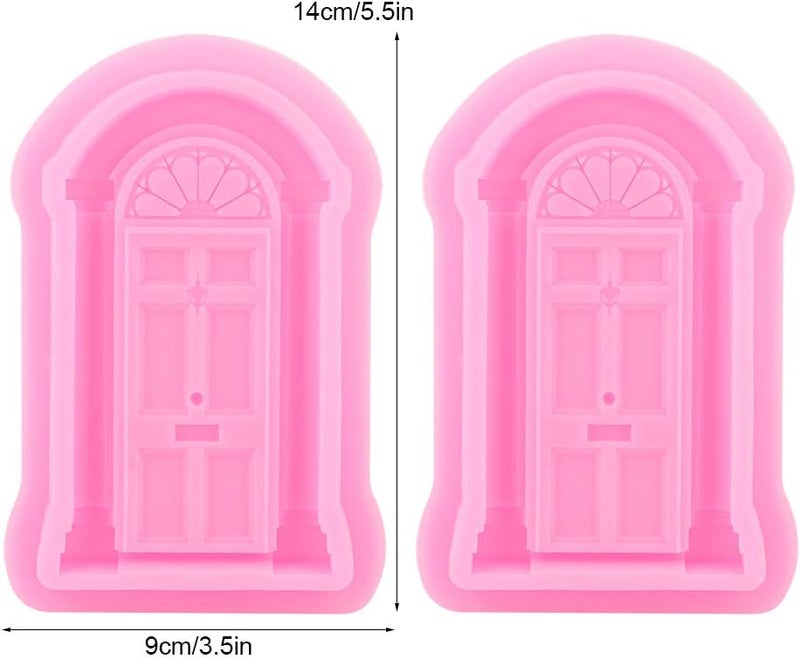 Dioche Window Frame Silicone Pattern, Silicone Houses 2pcs 14x9cm Cake Border Cute for Cupcake Cake Topper Decoration (Pink) - Image 2