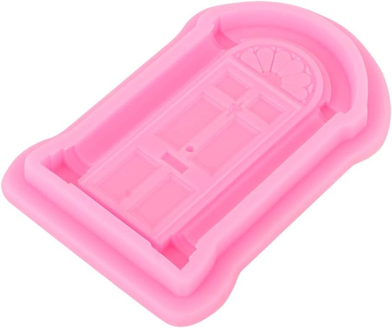 Dioche Window Frame Silicone Pattern, Silicone Houses 2pcs 14x9cm Cake Border Cute for Cupcake Cake Topper Decoration (Pink) - Image 1