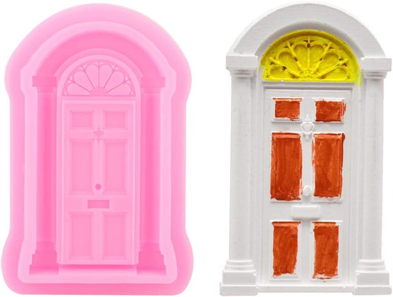 Dioche Window Frame Silicone Pattern, Silicone Houses 2pcs 14x9cm Cake Border Cute for Cupcake Cake Topper Decoration (Pink) - Image 4