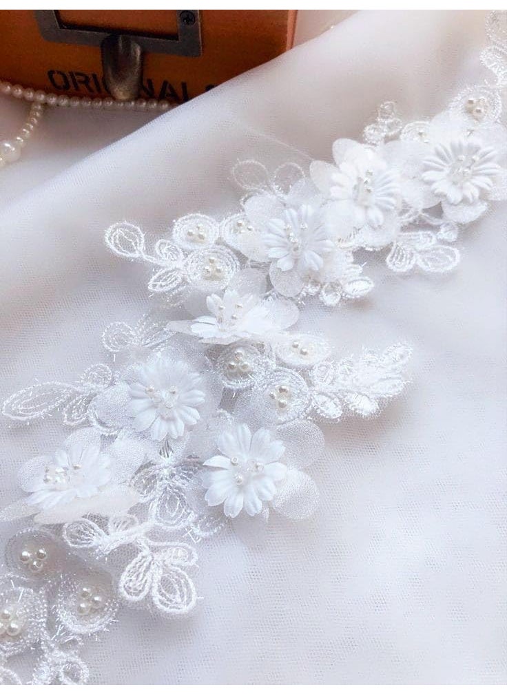 Generic Unique Bridal White lace Applique Patch 2 White Flower Patch  - Image 1