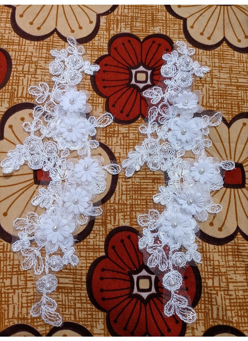 Generic Unique Bridal White lace Applique Patch 2 White Flower Patch  - Image 2