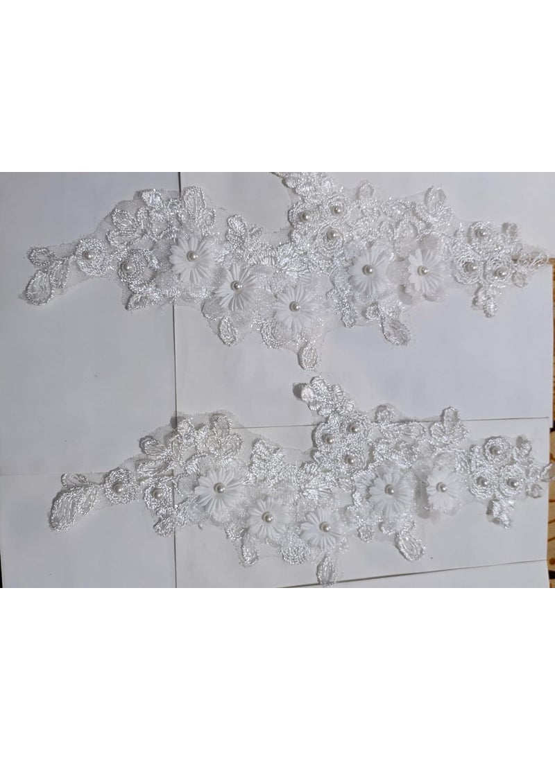 Generic Unique Bridal White lace Applique Patch 2 White Flower Patch  - Image 3
