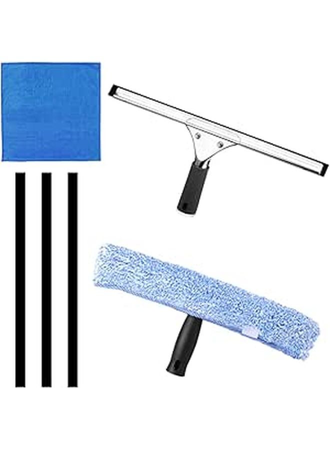 Window Squeegee With Blue Microfiber Cloth And 35cm Rubber Strips For Glass Cleaning - Image 1
