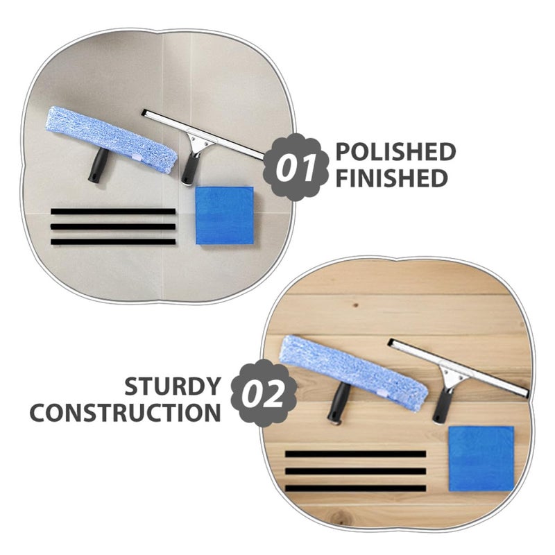 Window Squeegee With Blue Microfiber Cloth And 35cm Rubber Strips For Glass Cleaning - Image 4