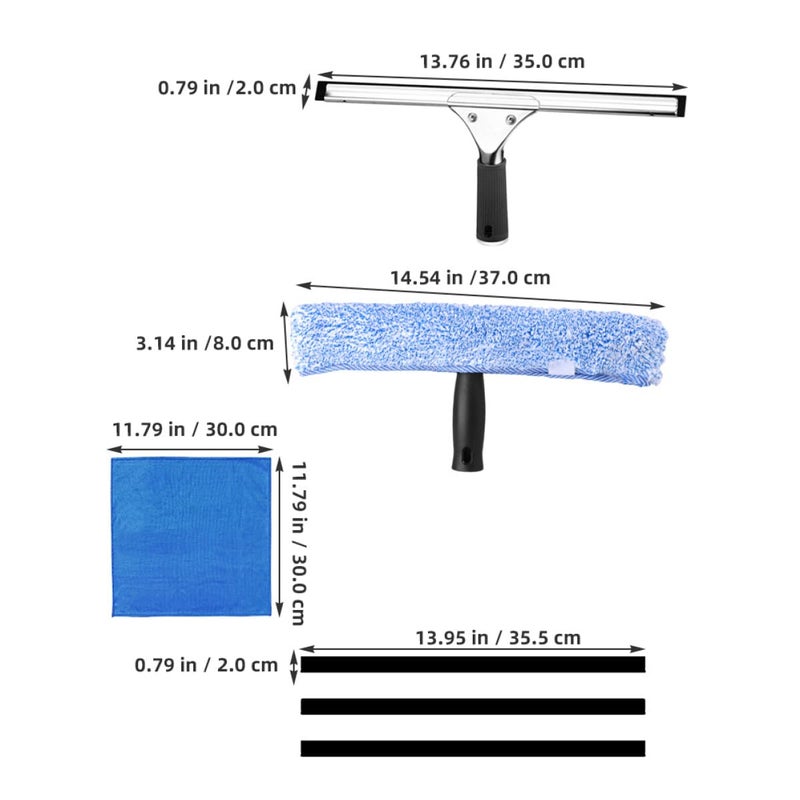 Window Squeegee With Blue Microfiber Cloth And 35cm Rubber Strips For Glass Cleaning - Image 3