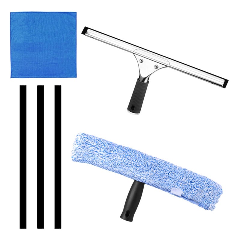 Window Squeegee With Blue Microfiber Cloth And 35cm Rubber Strips For Glass Cleaning - Image 2