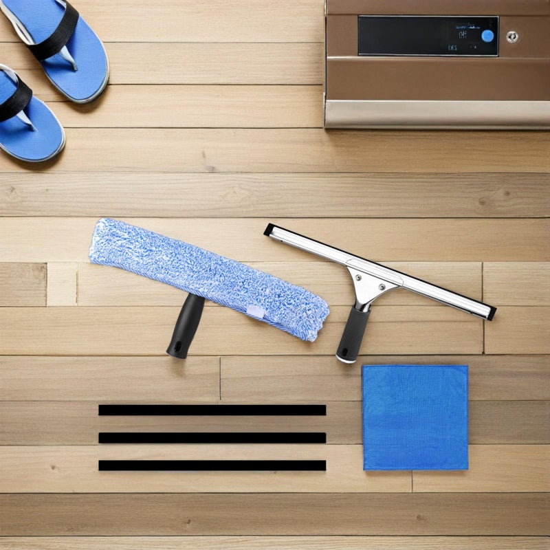 Window Squeegee With Blue Microfiber Cloth And 35cm Rubber Strips For Glass Cleaning - Image 5