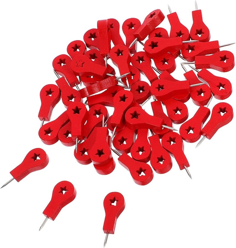 SAFIGLE 50 قطعة دبابيس سهام خشبية حمراء للوحة الفلين خريطة مكتب مستلزمات مدرسية - Image 1
