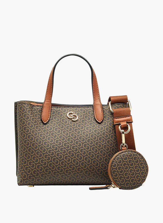 Celeste Monogram Print Tote Bag with Detachable Strap and Button Closure