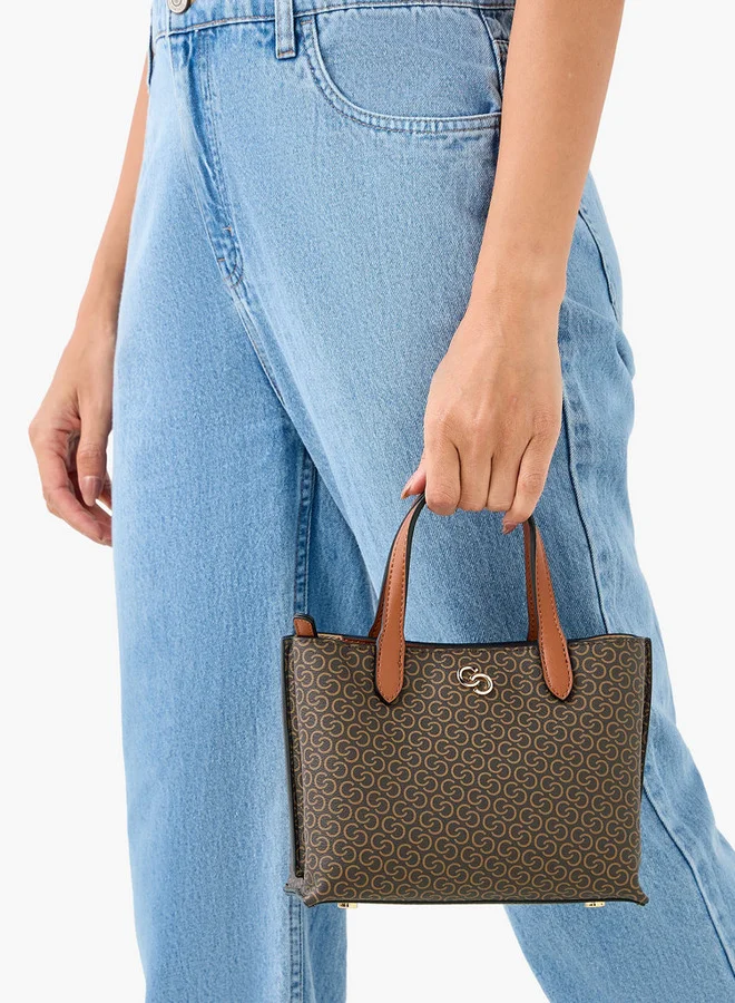 Celeste Monogram Print Tote Bag with Detachable Strap and Button Closure