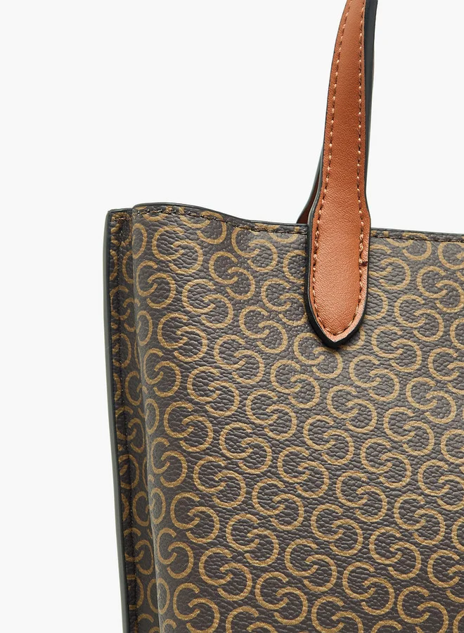 Celeste Monogram Print Tote Bag with Detachable Strap and Button Closure