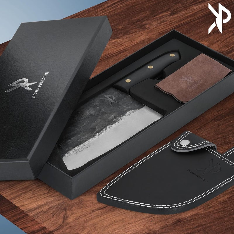 Kitchen perfection Handmade Meat Cleaver Knife For Meat Cutting - Professional 7" Serbian Chef Knife – Made of High Carbon Steel – Hand Sharpen Butcher Knife w/Leather Sheath, Unique Gifts For Men - Image 4