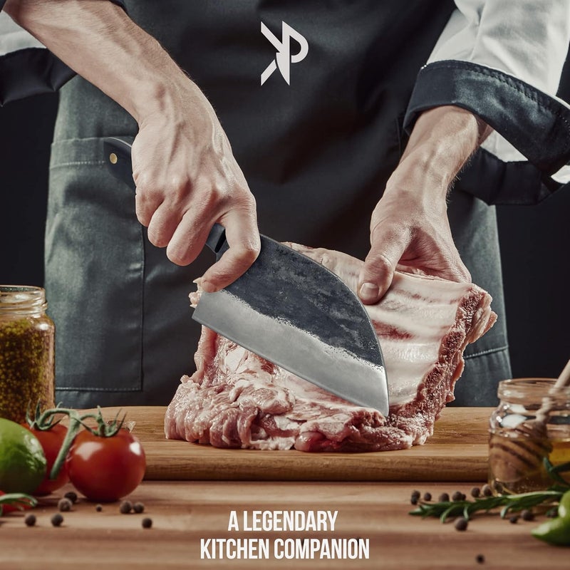 Kitchen perfection Handmade Meat Cleaver Knife For Meat Cutting - Professional 7" Serbian Chef Knife – Made of High Carbon Steel – Hand Sharpen Butcher Knife w/Leather Sheath, Unique Gifts For Men - Image 3