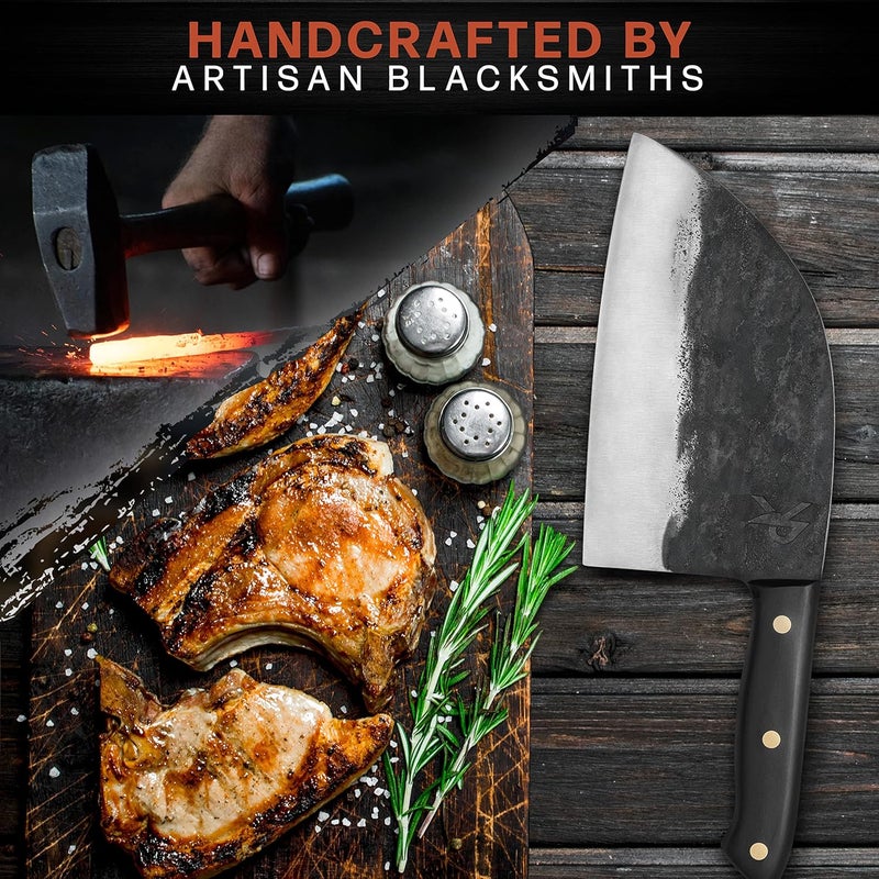 Kitchen perfection Handmade Meat Cleaver Knife For Meat Cutting - Professional 7" Serbian Chef Knife – Made of High Carbon Steel – Hand Sharpen Butcher Knife w/Leather Sheath, Unique Gifts For Men - Image 2