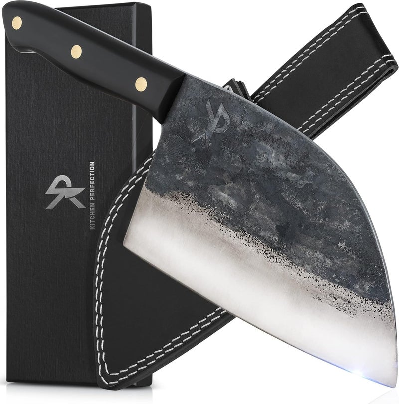 Kitchen perfection Handmade Meat Cleaver Knife For Meat Cutting - Professional 7" Serbian Chef Knife – Made of High Carbon Steel – Hand Sharpen Butcher Knife w/Leather Sheath, Unique Gifts For Men - Image 1