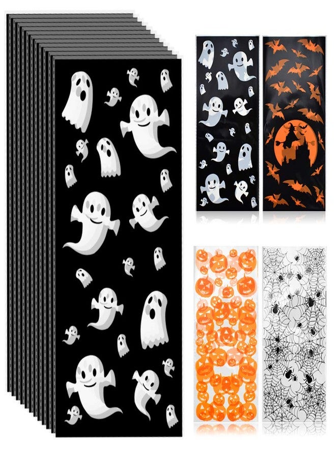 ERKOON Halloween Candy Bags 200pcs Pumpkin Spider Web Bat Ghost Print Treat Bags with Twist Ties for Halloween Party Supplies, Bulk Gift Bags for Trick-or-Treat - Image 4