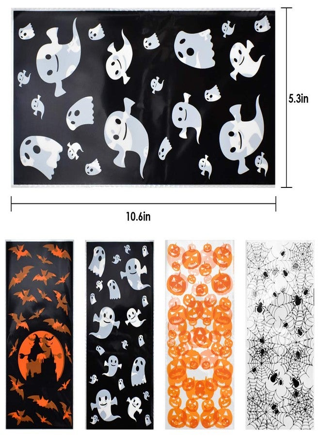 ERKOON Halloween Candy Bags 200pcs Pumpkin Spider Web Bat Ghost Print Treat Bags with Twist Ties for Halloween Party Supplies, Bulk Gift Bags for Trick-or-Treat - Image 3