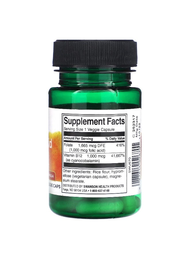 SWANSON Swanson, Folic Acid & B12, 30 Veggie Caps  - Image 2