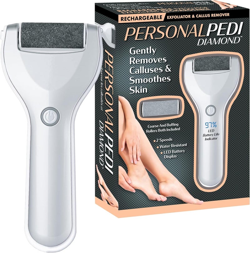 Emson Personal Pedi Diamond Electric Foot Callus Remover for Feet  Rechargeable Interchangeable Rollers EasytoUse Foot File Electric Callus Remover for Feet 2 Intensity Levels 2 Speed As Seen On TV