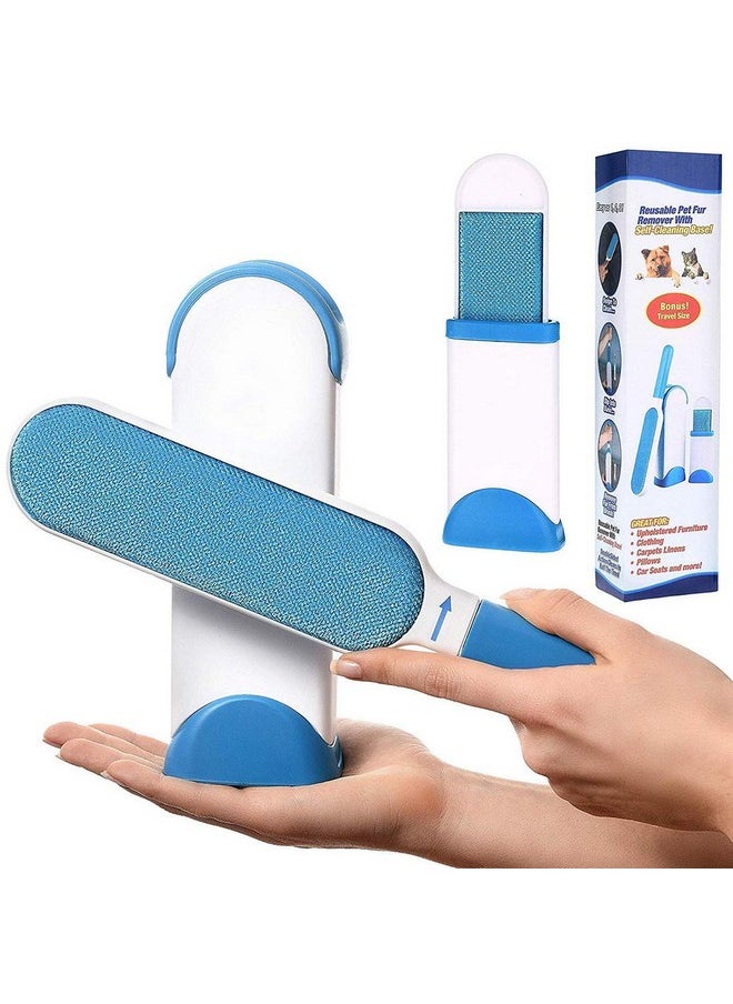 PET Double Sided Dog Hair Lint Remover Brush For Clothes - Remove Cat And Dog Hair, Lint From Clothing, Couch, Furniture, Bedding Blue  - Image 1