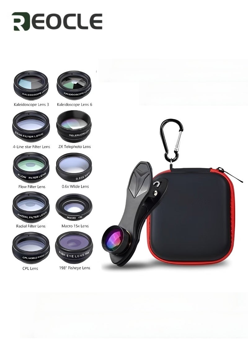 REOCLE Pro Lens Kit Phone Camera Lens Kit 10 in 1 Lenses for iPhone and Android Universal Clip on Wide Angle Macro  Fisheye Camera Lenses  - Image 2