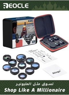 Pro Lens Kit Phone Camera Lens Kit 10 in 1 Lenses for iPhone and Android Universal Clip on Wide Angle Macro  Fisheye Camera Lenses