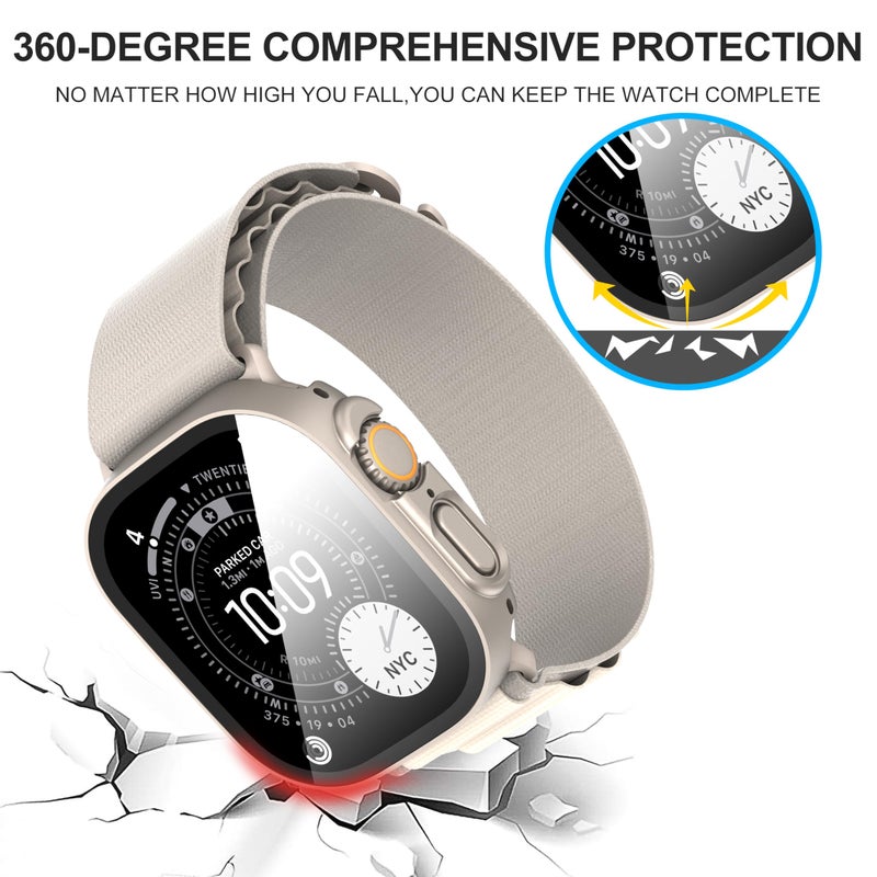 Diruite Suoman 2-Pack for Apple Watch Ultra 3/2/1 49mm Case, Ultra-Thin Tempered Glass Screen Protector, All-Around PC Protection Cover for iWatch Ultra 49mm 3/2/1 -Titanium - Image 5
