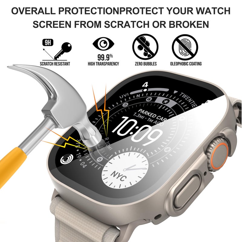 Diruite Suoman 2-Pack for Apple Watch Ultra 3/2/1 49mm Case, Ultra-Thin Tempered Glass Screen Protector, All-Around PC Protection Cover for iWatch Ultra 49mm 3/2/1 -Titanium - Image 4