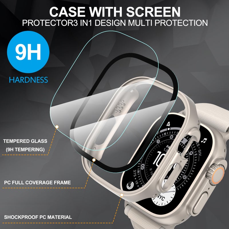 Diruite Suoman 2-Pack for Apple Watch Ultra 3/2/1 49mm Case, Ultra-Thin Tempered Glass Screen Protector, All-Around PC Protection Cover for iWatch Ultra 49mm 3/2/1 -Titanium - Image 3