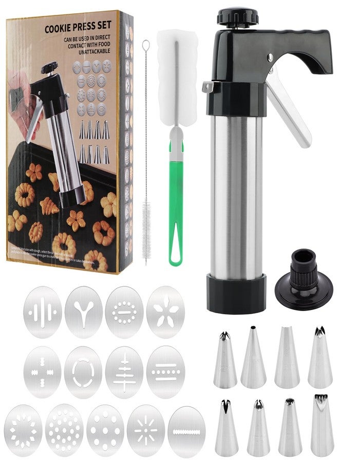 Ranjaner Stainless Steel Cookies Press, Cookie Press Gun Kit, Spritz Maker With 8 Piping Tips and 13 Discs for DIY Biscuit for DIY Biscuit Cake Dessert Making(Sliver,Size:8.66inch) - Image 2