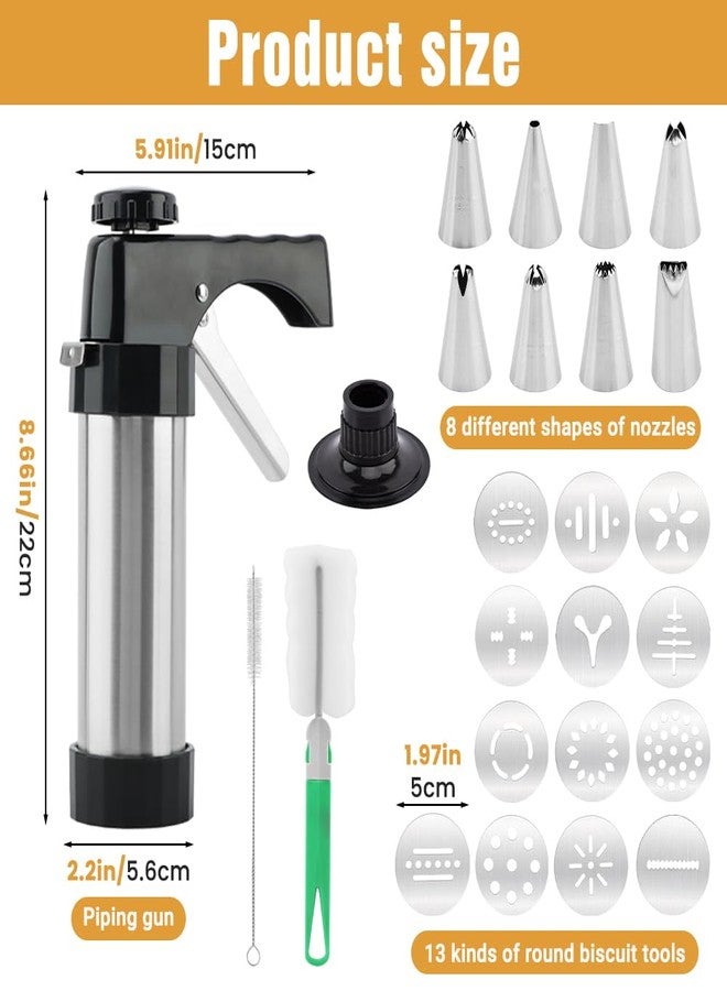 Ranjaner Stainless Steel Cookies Press, Cookie Press Gun Kit, Spritz Maker With 8 Piping Tips and 13 Discs for DIY Biscuit for DIY Biscuit Cake Dessert Making(Sliver,Size:8.66inch) - Image 3