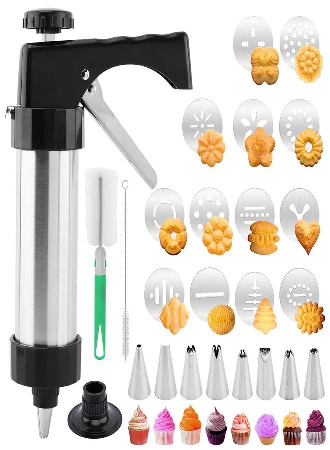 Ranjaner Stainless Steel Cookies Press, Cookie Press Gun Kit, Spritz Maker With 8 Piping Tips and 13 Discs for DIY Biscuit for DIY Biscuit Cake Dessert Making(Sliver,Size:8.66inch) - Image 1