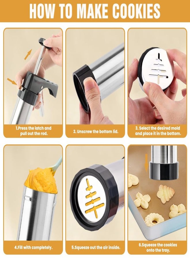 Ranjaner Stainless Steel Cookies Press, Cookie Press Gun Kit, Spritz Maker With 8 Piping Tips and 13 Discs for DIY Biscuit for DIY Biscuit Cake Dessert Making(Sliver,Size:8.66inch) - Image 5