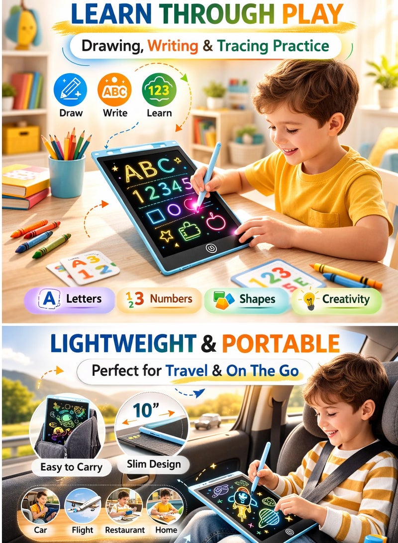 لوحة كتابة LCD مقاس 10 بوصات بشاشة متعددة الألوان - لوحة رسم إلكترونية أنيقة ولوحة رسم قابلة للمسح للأطفال من سن 3 إلى 8 سنوات، لوحة رسم رقمية محمولة بدون ورق للتعلم والتتبع وممارسة الكتابة اليدوية وتدوين الملاحظات، هدية تعليمية للأولاد والبنات - Image 5
