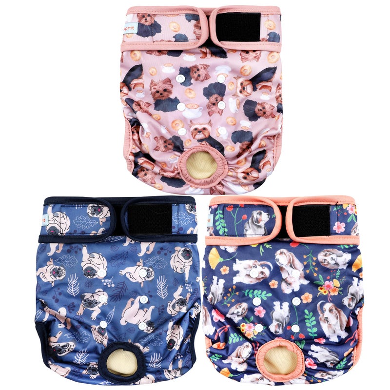 Langsprit Washable Female Dog Diapers (3 Pack) - No Leak Reusable Diapers for Doggy Female in Period - Highly Absorbent Dog Heat Panties with Adjustable Snaps M Size - Image 2