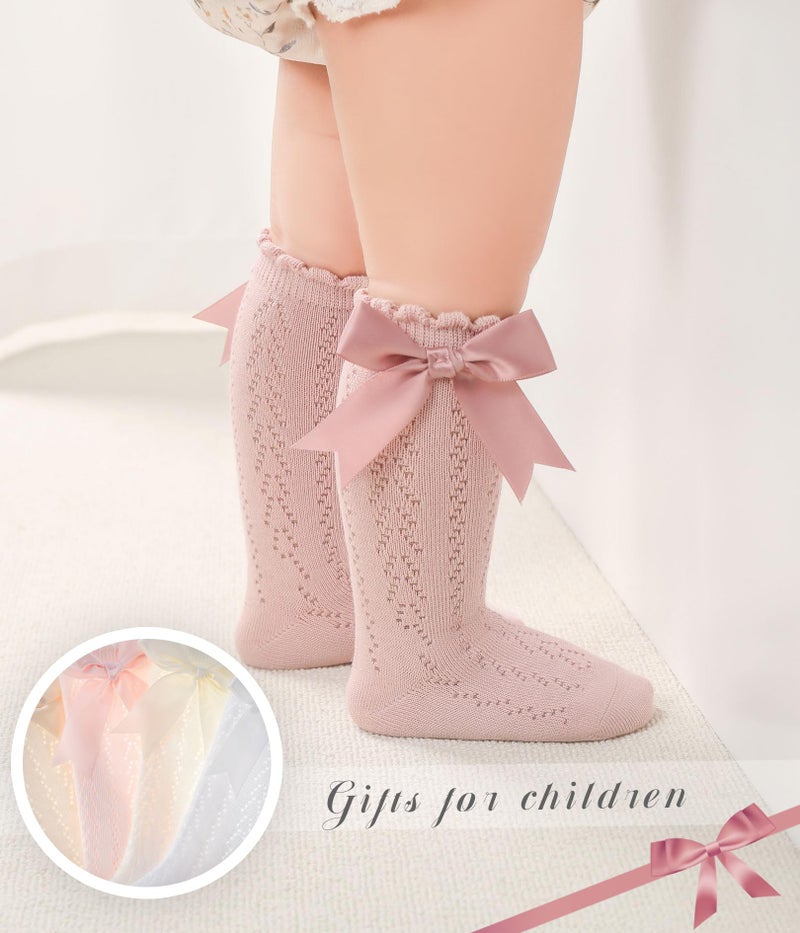 CHUNG Toddler Baby Girls Knee Hight Stocking Cotton Socks 0-7Years Solid Color Bowknot Thin Spring Summer,5pk-LtColor8218,M,1-3Y - Image 4