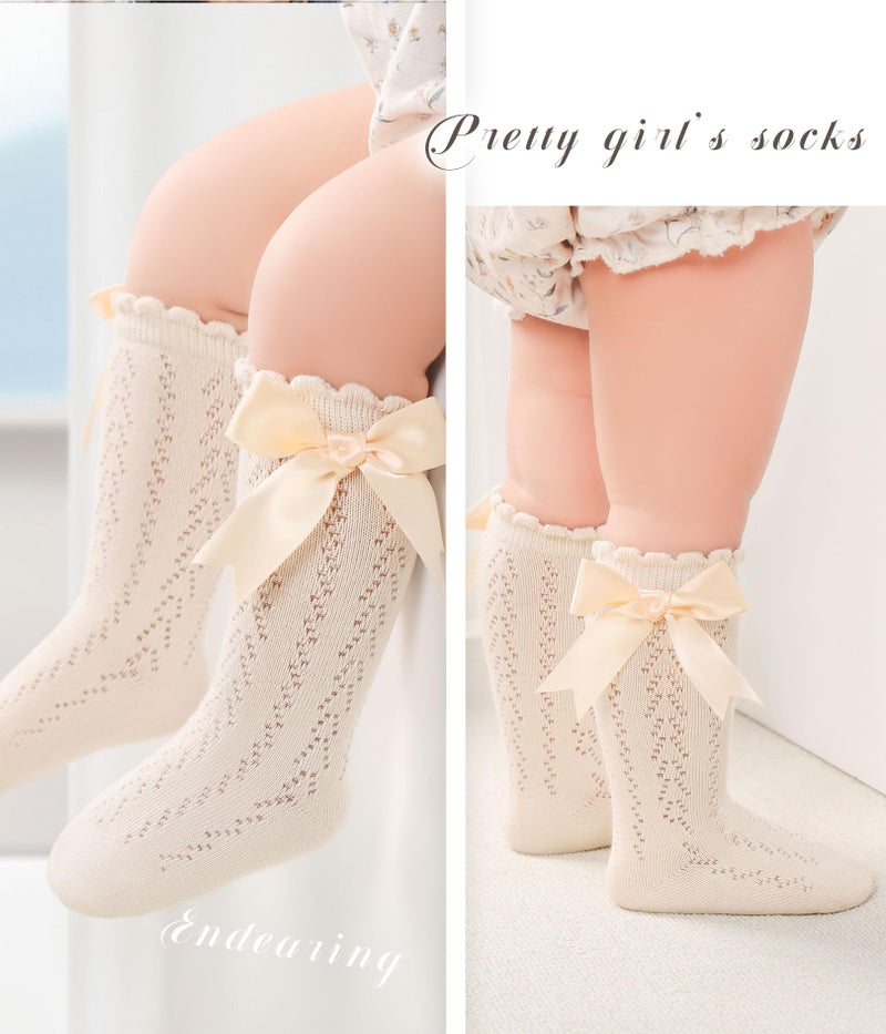 CHUNG Toddler Baby Girls Knee Hight Stocking Cotton Socks 0-7Years Solid Color Bowknot Thin Spring Summer,5pk-LtColor8218,M,1-3Y - Image 2