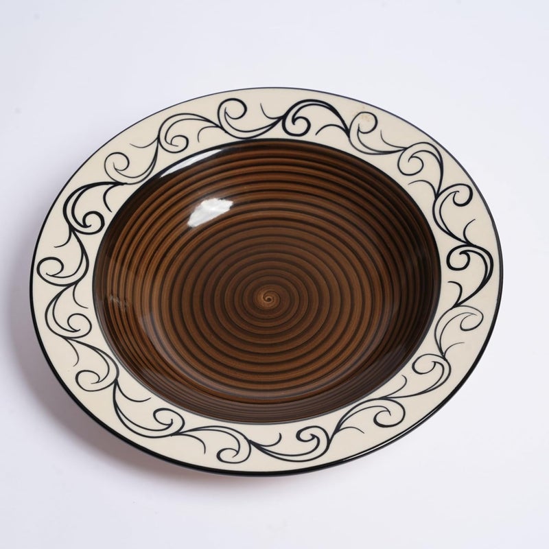 Caffeine Ceramic Handmade Stoneware Brown Doodle Soup Plate/Pasta Plate/Maggie Plate/Macaroni Plate 9 inch (Set of 6 Microwave & Dishwasher Safe) - Image 5