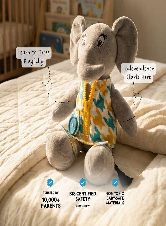 LiLLBUD Elephant Soft Toy for Toddlers (1-2.5 Years) - Plush Toy with Zip, Button & Velcro | Builds Fine Motor Skills & Daily Independence | Gift for 1 Year Girl & Boy - Image 2