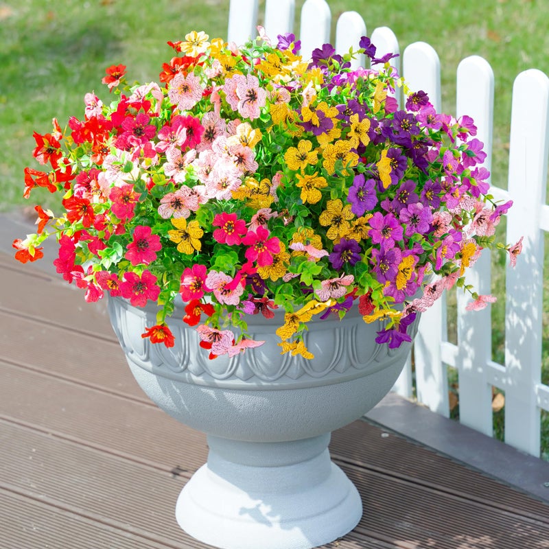 florisso Artificial Fake Plants Flowers for Outdoor Decoration, 12 Bundles Faux Silk Daisy Look Real UV Resistant for Outside Home Porch Patio Planter Decor - Image 1