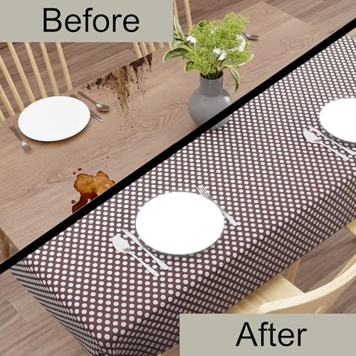 Wings Star Dining Table Cover for 6 Seater, 60 x 90 inch Size, Waterproof and Dustproof Table Sheet,Dining Table 6 Seater Waterproof Cover, Dotted Brown - Image 4
