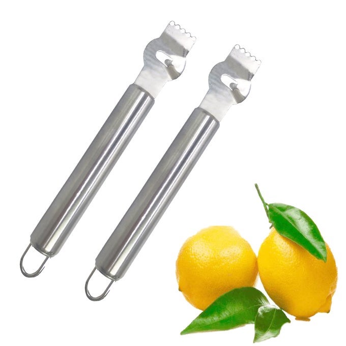 2 PACK STAINLESS STEEL LEMON ZESTER GRATER WITH HOLE CITRUS ORANGE PEELING TOOL FRUIT PEELERS WITH SPECIALLY DESIGNED CHANNEL KNIFE AND HANGING LOOP KITCHEN FRUIT PEELER TOOL FOR KITCHEN BAR