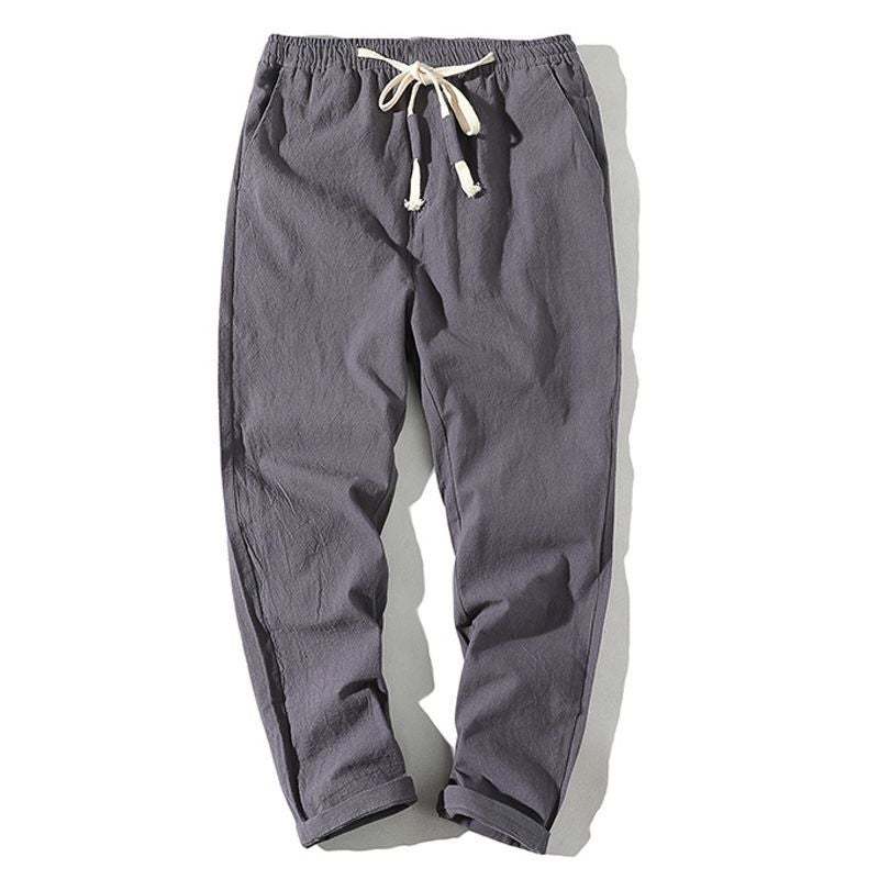 Mens Linen Pants Slim Harem Ankle-Length Casual K35 dark gray [small]]
