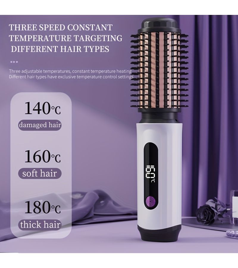 فرشاة فرد الشعر القابلة للشحن بتقنية USB باللون الأبيض الفضي للاستخدام في السفر والتي تعمل بالحرارة لتجعيد الشعر - Image 3